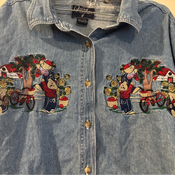 Embroidered Denim Button-Up Shirt - Picture 2 of 5